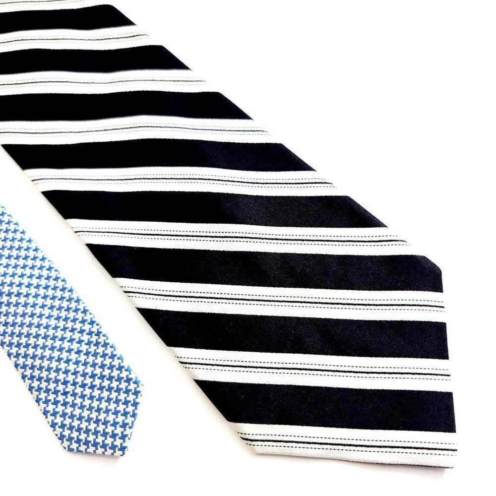 Tommy Hilfiger Black Cream Striped‎ Woven Short Silk Tie